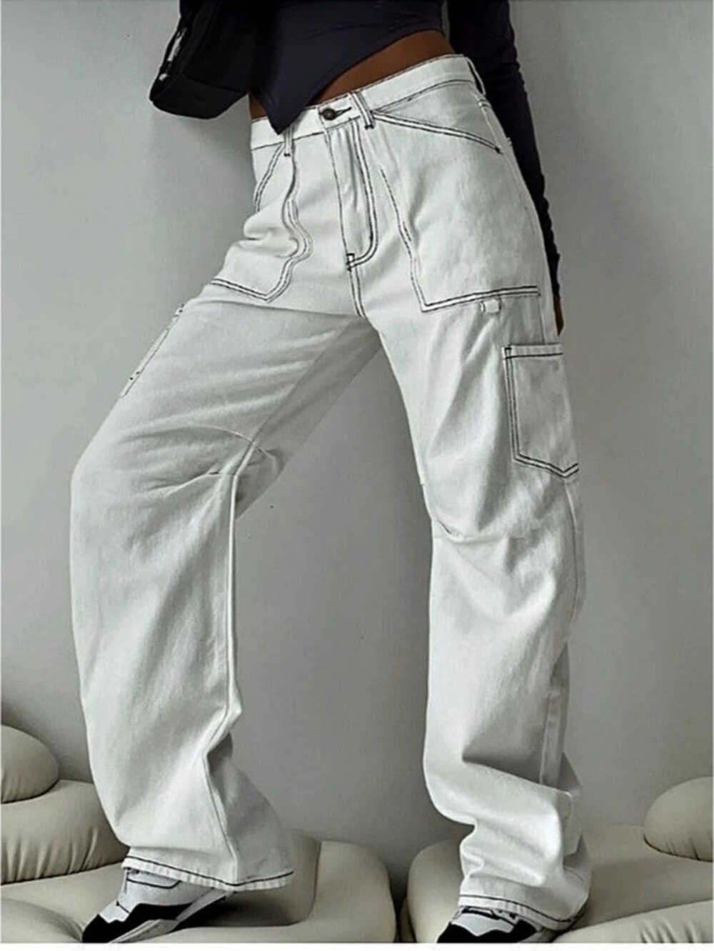 Lioness Wide Leg Cargo Pants in White Size XS